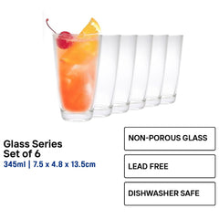 Union by Winland GLASS Thailand Clear Glass Highball Water, Juice, Soda, Liquor Glass 345ml Set of 6