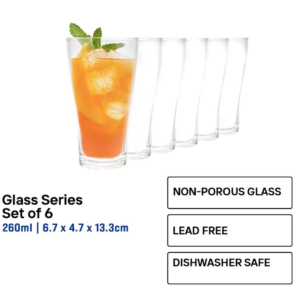 Union by Winland GLASS Thailand Clear Glass Highball Water, Juice, Soda, Liquor Glass 260ml Set of 6