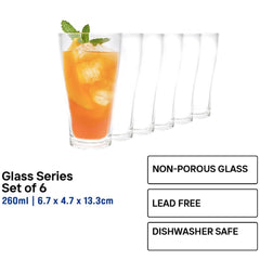 Union by Winland GLASS Thailand Clear Glass Highball Water, Juice, Soda, Liquor Glass 260ml Set of 6