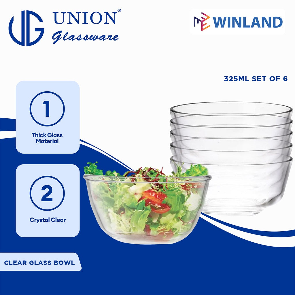 Union GLASS Thailand Premium Clear Glass Bowl 325 ml | 4.5 oz | 4.5" Set of 6