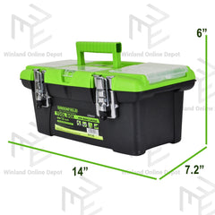 Greenfield by Winland 14-19 Inches Plastic Iron Tool Box Organizer w/ Metal Latch & Removable Tray