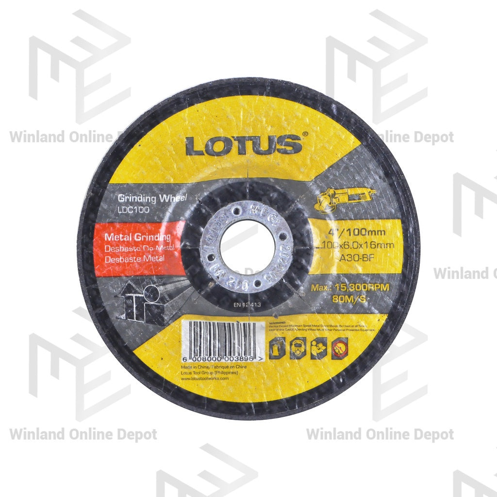 Lotus by Winland Angle Grinder / Grinding Wheel 4"/100 x 6.0 x 16mm A30 LDC100