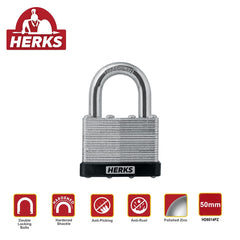 Herks by Winland Heavy Duty Laminated Padlock - Short Shackle (40mm-65mm)