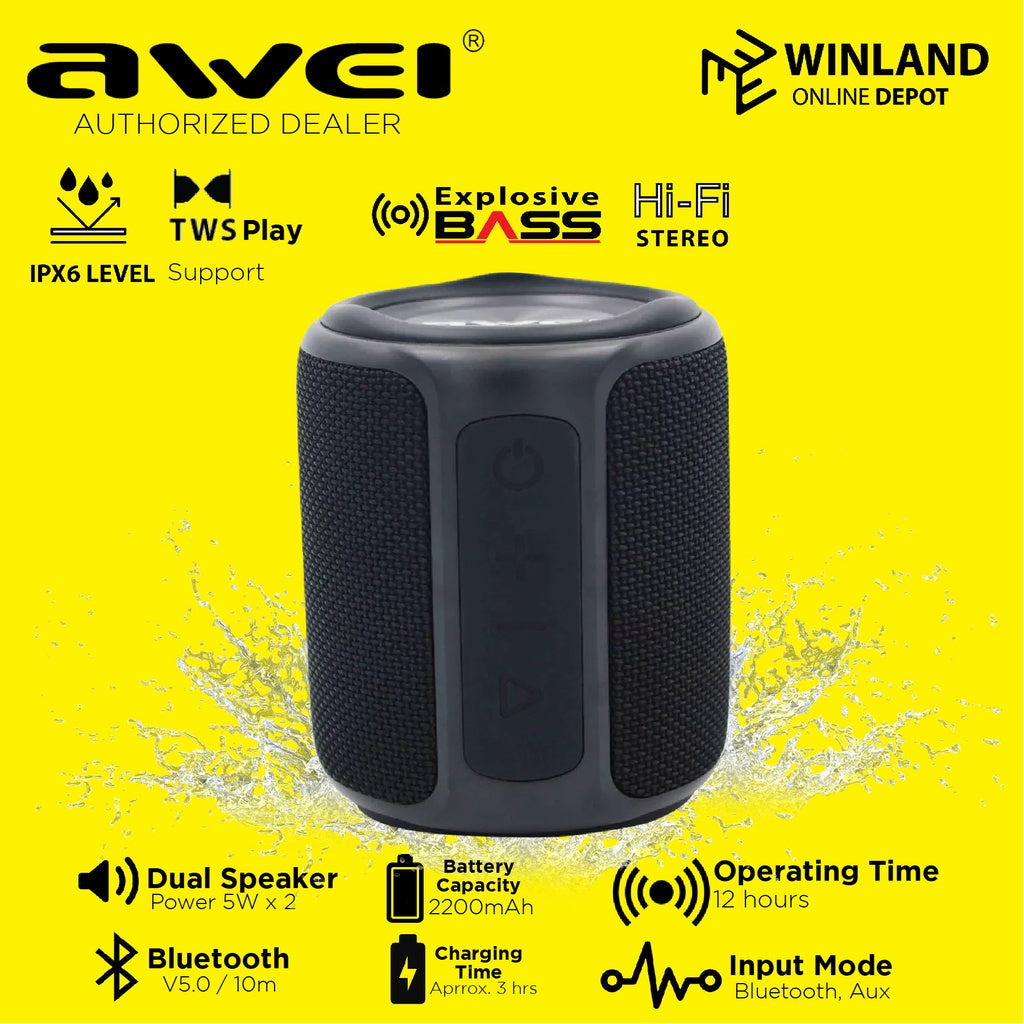 Awei by Winland Y310 TWS Mini Bluetooth Speaker Portable Outdoor Wireless Speakers IPX6 Waterproof