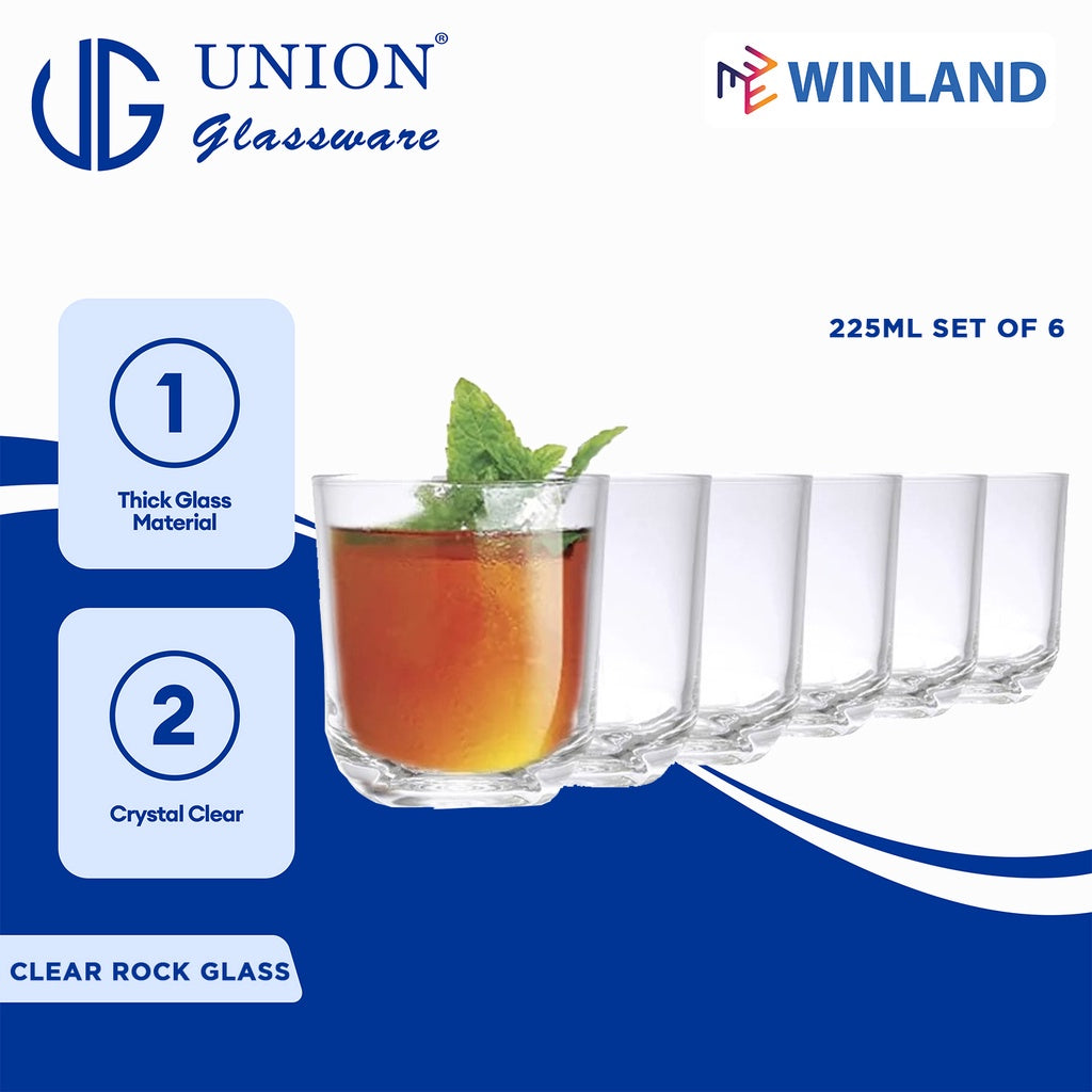 Union by Winland GLASS Thailand Clear Glass Rock Glass Water, Juice, Soda, Liquor Glass 225 ml | 8oz