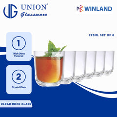 Union GLASS Thailand Clear Glass Rock Glass Water, Juice, Soda, Liquor Glass 225 ml | 8oz