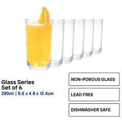 Union GLASS Thailand Clear Glass Highball Water, Juice, Soda, Liquor Glass 280ml Set of 6