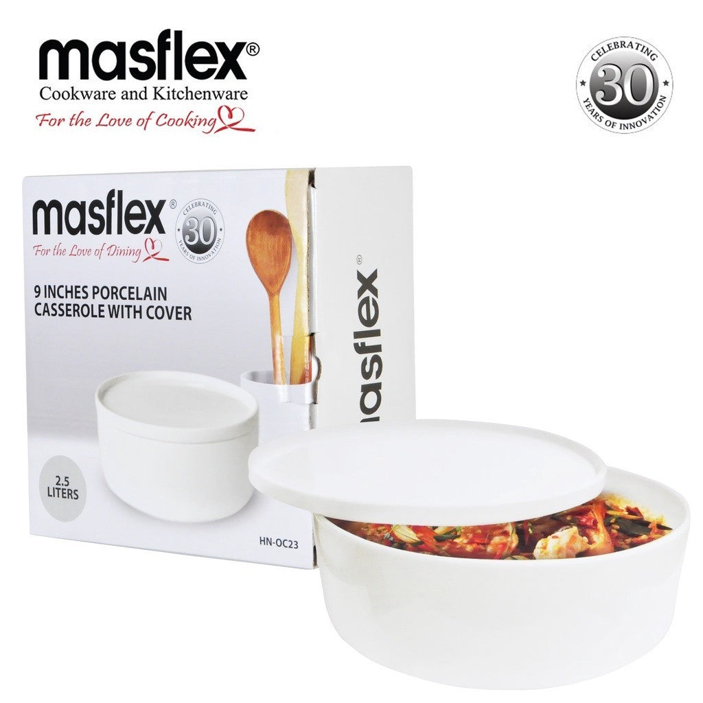 Masflex by Winland 9inches Porcelain Casserole with Cover Bakeware 2.5Liters HN-OC23
