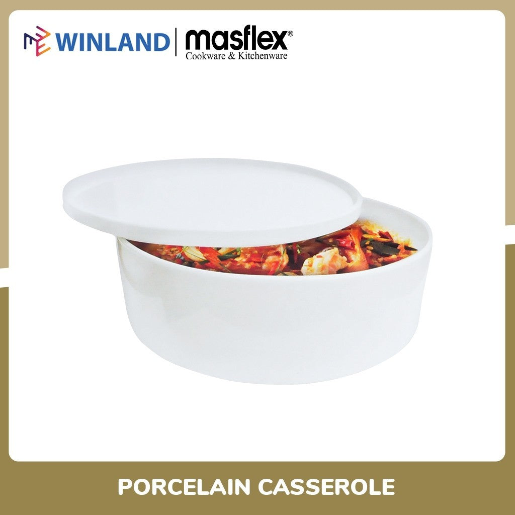 Masflex by Winland 9inches Porcelain Casserole with Cover Bakeware 2.5Liters HN-OC23
