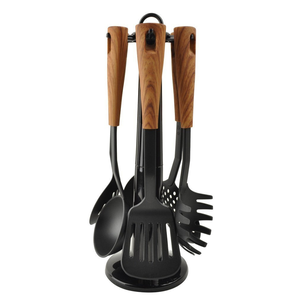 Masflex by Winland 6 Piece Utensils Set with Rack Soup Ladle Spoon Turner Spaghetti Server HI-963