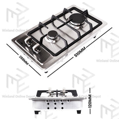 Xtreme HOME 2-Burner Stainless Steel Gas Hob Chinese European Burner w/FFD XH-GH-SS2BV