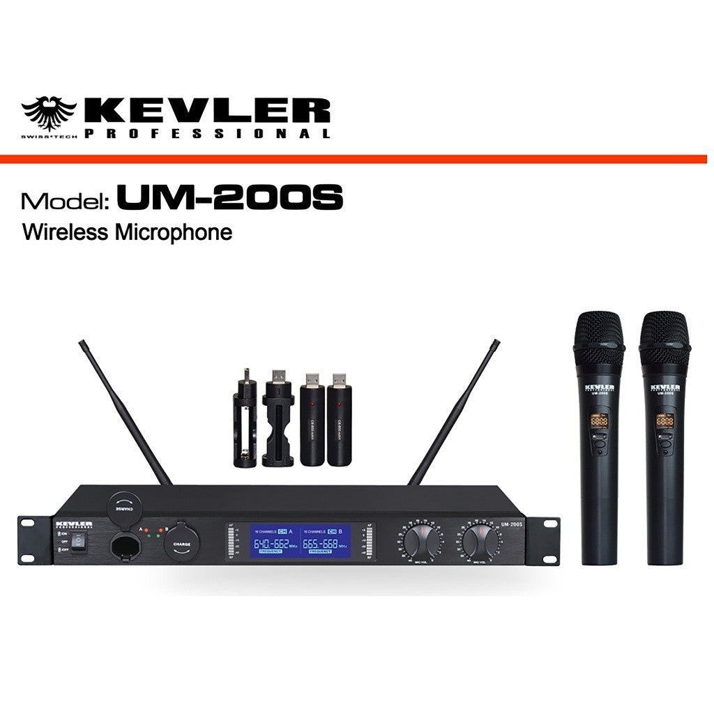 Kevler UHF Dual Wireless Handheld USB Rechargeable Microphone w/ 32 Selectable Frequency