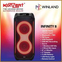 Konzert 2 x 8" Party Speaker System w/ Bluetooth+TWS, USB/microSD, Aux-in,FM Radio-5800W