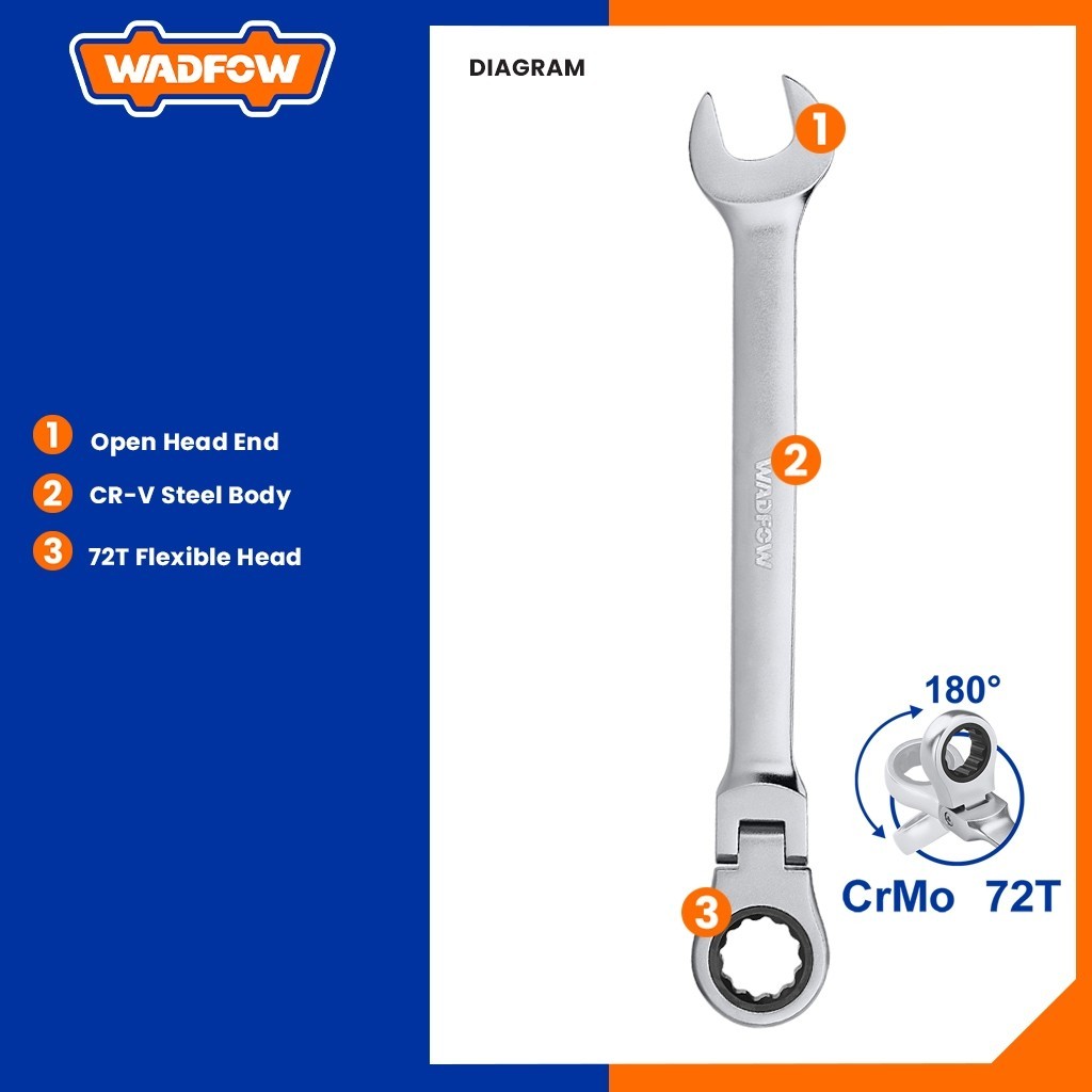 Wadfow 8mm-19mm Flexible Ratchet Spanner 180°