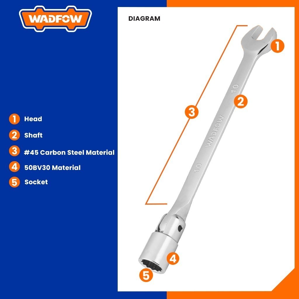 Wadfow WTH1E Open End Swivel Head Socket Spanner Wrench