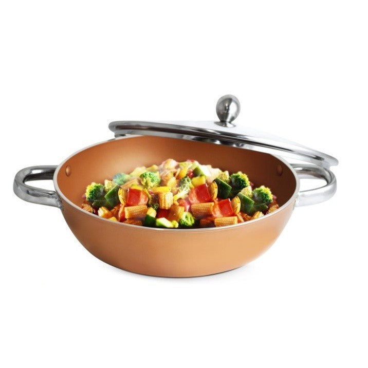 Masflex by Winland 28 cm Aluminum Non Stick Induction Copper Skillet with Glass Lid NK-FS