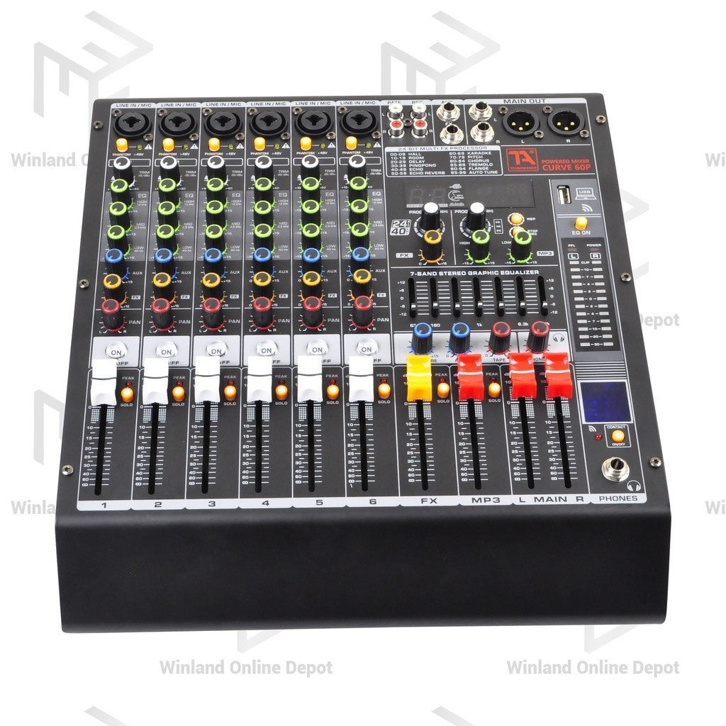 Titanium Audio Powered Mixer with DSP 600W RMS (USB,AUX,BT, +48V, 7-Band EQ CURVE 60P