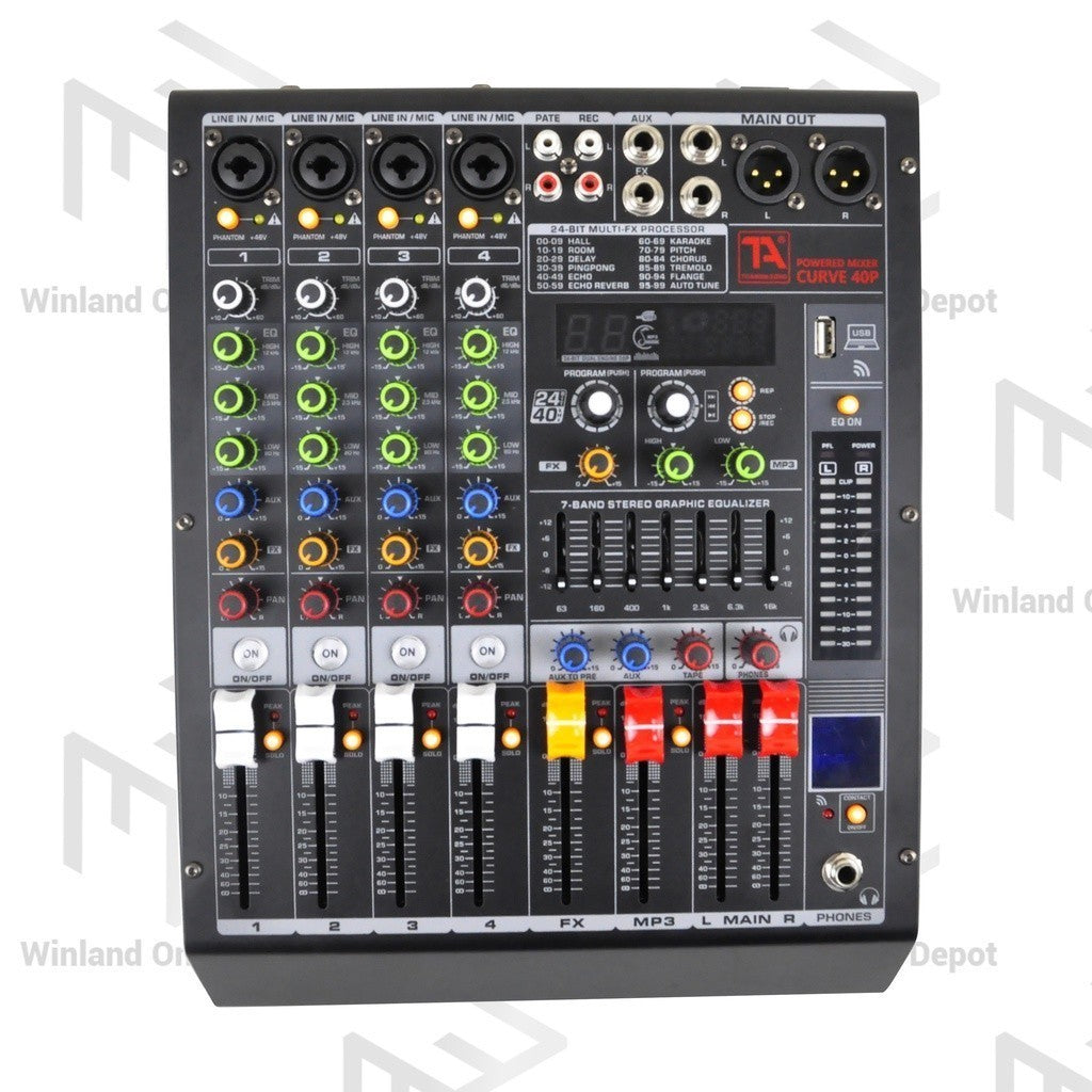 Titanium Audio Powered Mixer with DSP 350W RMS (USB,AUX,BT, +48V, 7-Band EQ CURVE 40P