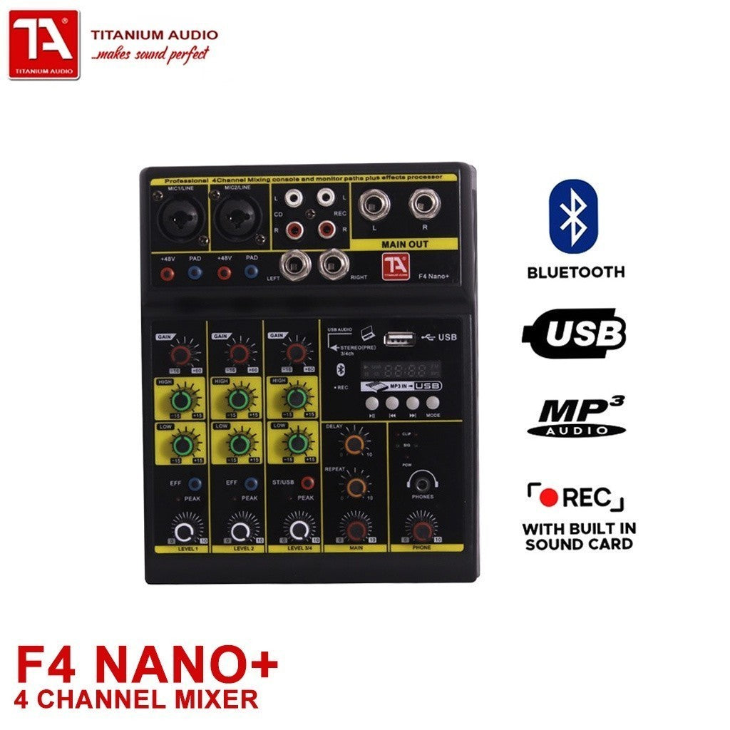 Titanium Audio F4 NANO+ Audio Mixer 4 Channel w/ Digital MP3/USB & Bluetooth