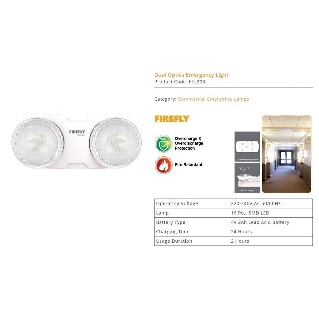 Firefly FEL208L Dual Optic Rechargeable Commercial Safety Rechargeable Emergency Lamp