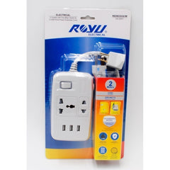 Royu by Winland 2 Gang Power Extension Cord with One Main Switch & 3 USB Ports - White REDEC632/W