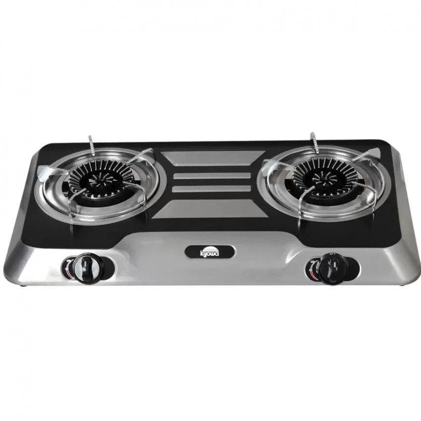 Kyowa Double Burner Stainless Steel Gas Stove with Cast Iron Burners KW-3552