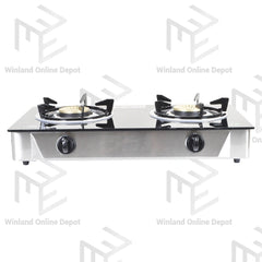 Kyowa Tempered Glass Double Burner Gas Stove with Cast Iron Burners KW-3562