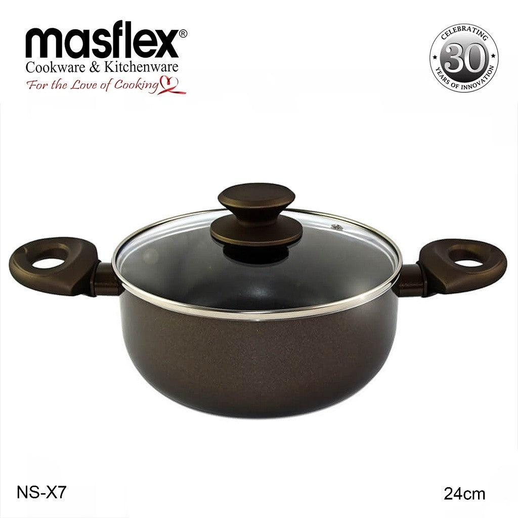 Masflex by Winland 20cm-24cm Aluminum Non-Stick Master Class Induction Casserole with Glass Lid