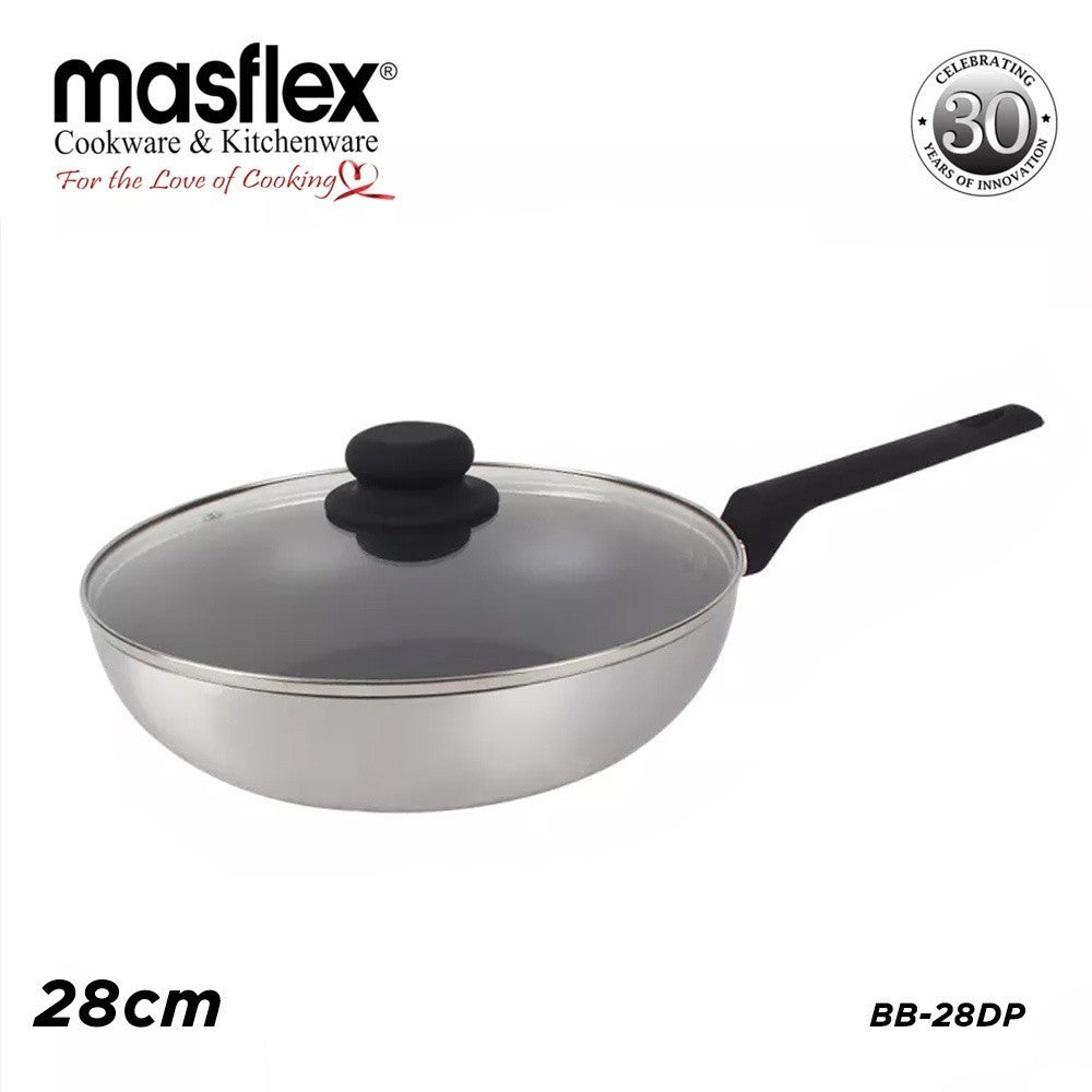 Masflex by Winland Non Stick Satin Induction Deep Frying Fry Pan w/ Glass Lid 28cm BB-28DP