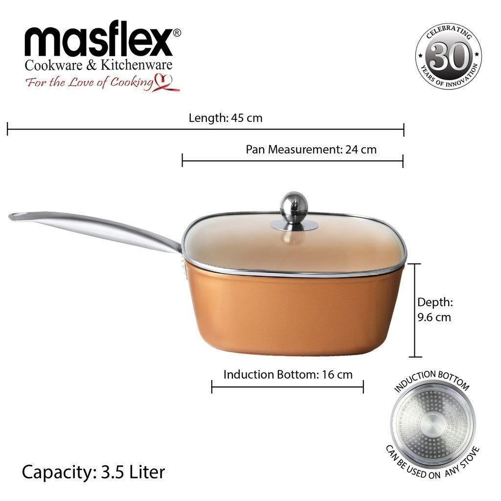 Masflex by Winland Forged Copper Non Stick Induction Square Casserole w/ Glass Lid 24cm NK-SC *