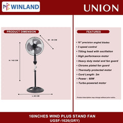 Union 16inches Wind plus Stand Fan / Electric Fan UGSF-1626(GRY)