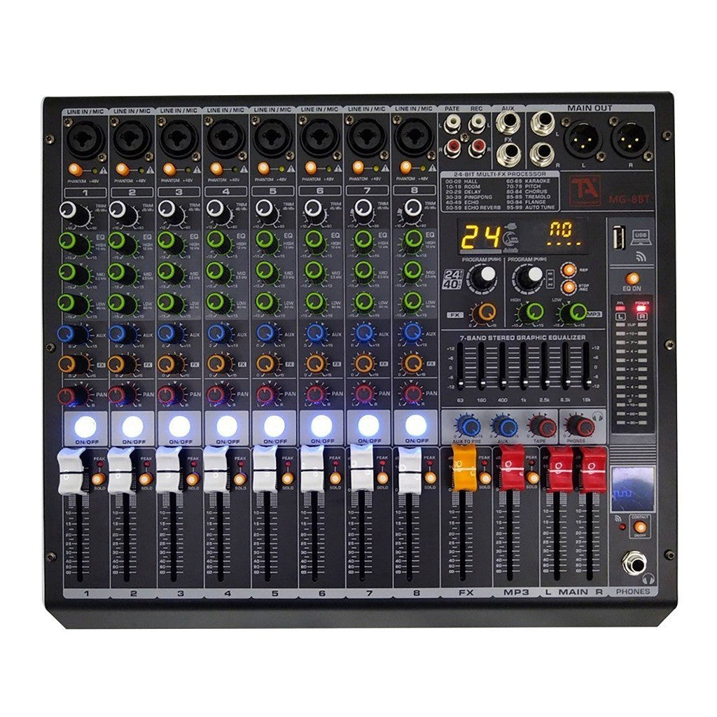 Titanium Audio 8 Channel Mixer 32 Bit DSP Effect 7-Band Stereo Graphic Equalizer MG-8BT