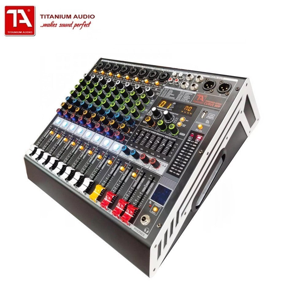 Titanium Audio Powered Mixer with DSP 700W RMS (USB,AUX,BT, +48V, 7-Band EQ CURVE 80P