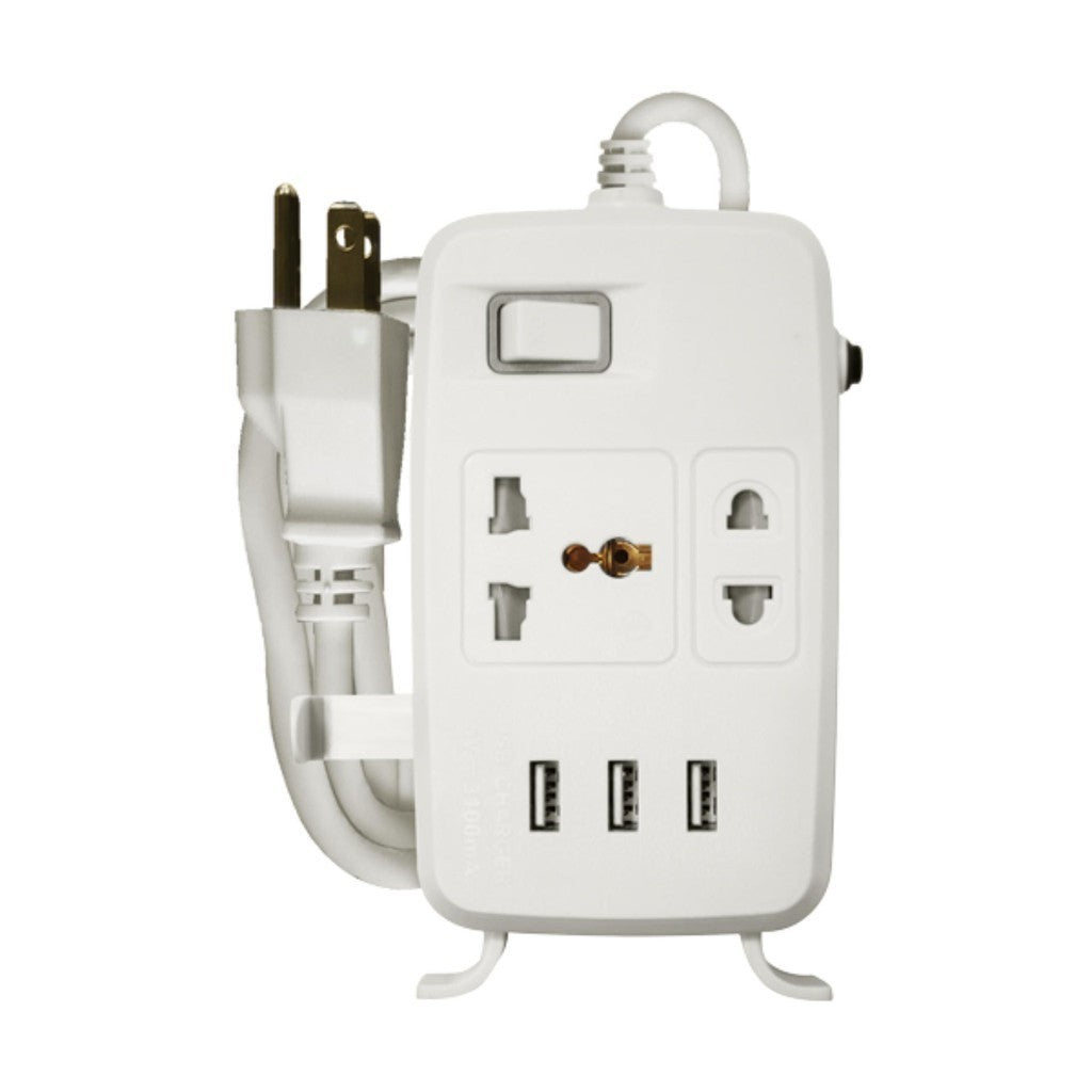 Royu by Winland 2 Gang Power Extension Cord with One Main Switch & 3 USB Ports - White REDEC632/W