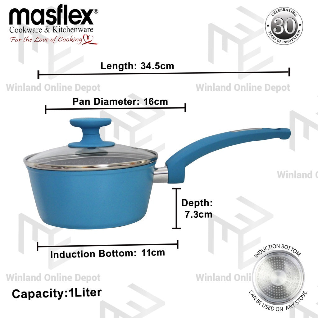 Masflex by Winland Spectrum Aluminum Saucepan Non Stick Induction Sauce Pan w/ Glass Lid 16cm