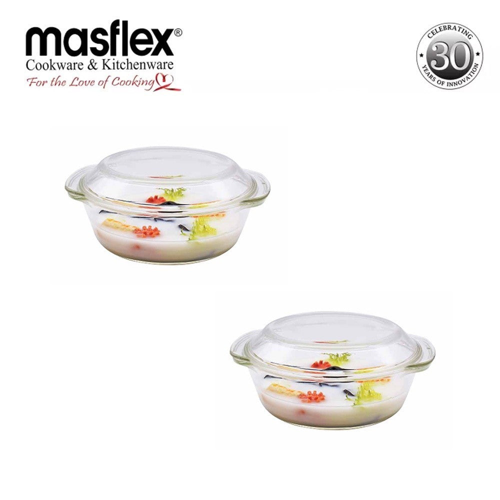 Masflex by Winland 1500 ml Borosilicate Glass Casserole with Cover L 23.4 cm x W 20.7 cm x H 10 cm