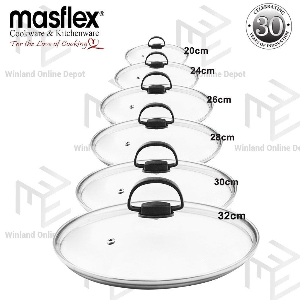 Masflex by Winland Kitchen Gadgets Tempered Glass Frying Pan Wok Casserole Cover Lid w/ Knob