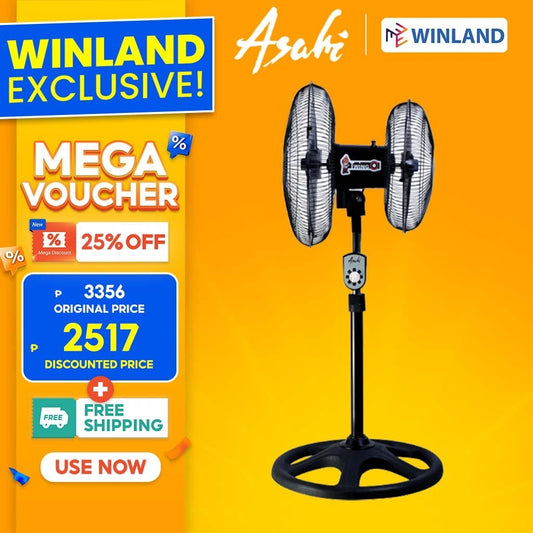 Asahi by Winland Twingo Double Head Stand Fan | Electric Fan w/ Thermal Cut Off Fuse TW-6020