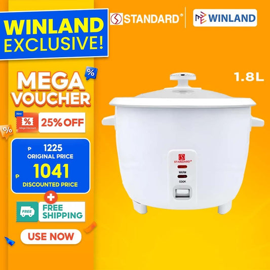 Standard Appliances by Winland Rice Cooker 1.8 Liter w/ Auto Keep Warm & Fuse Protection SRG-1.8L