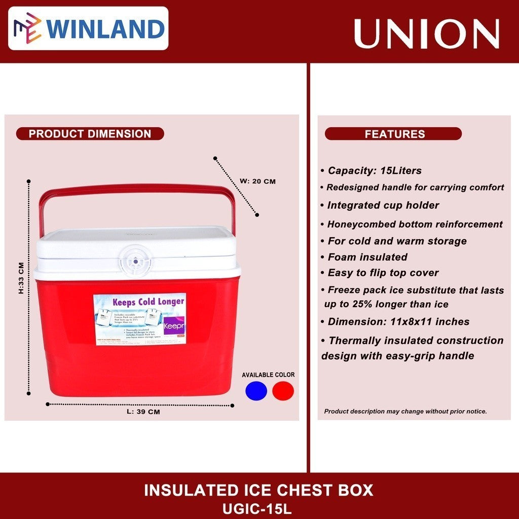 Union Insulated Ice Chest Box 15Liters with Freeze Pack UGIC-15L