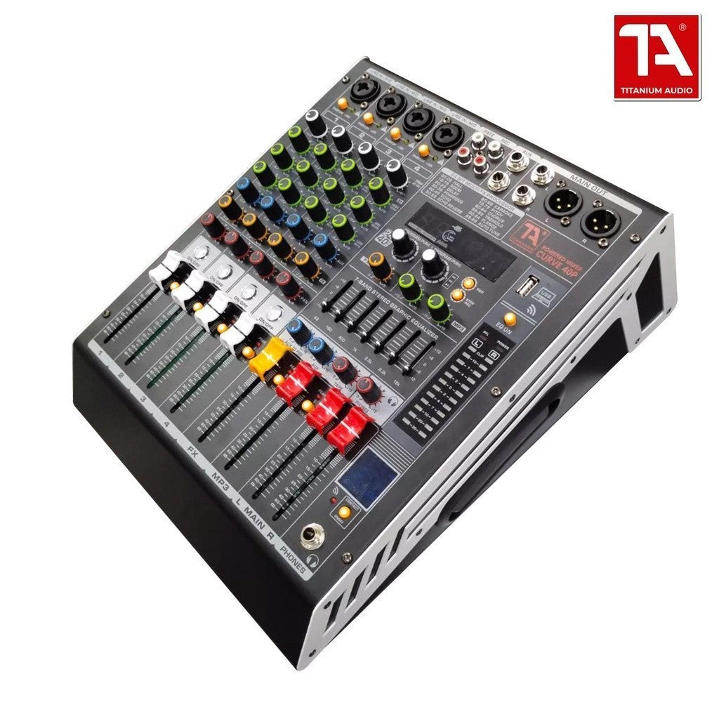 Titanium Audio Powered Mixer with DSP 350W RMS (USB,AUX,BT, +48V, 7-Band EQ CURVE 40P