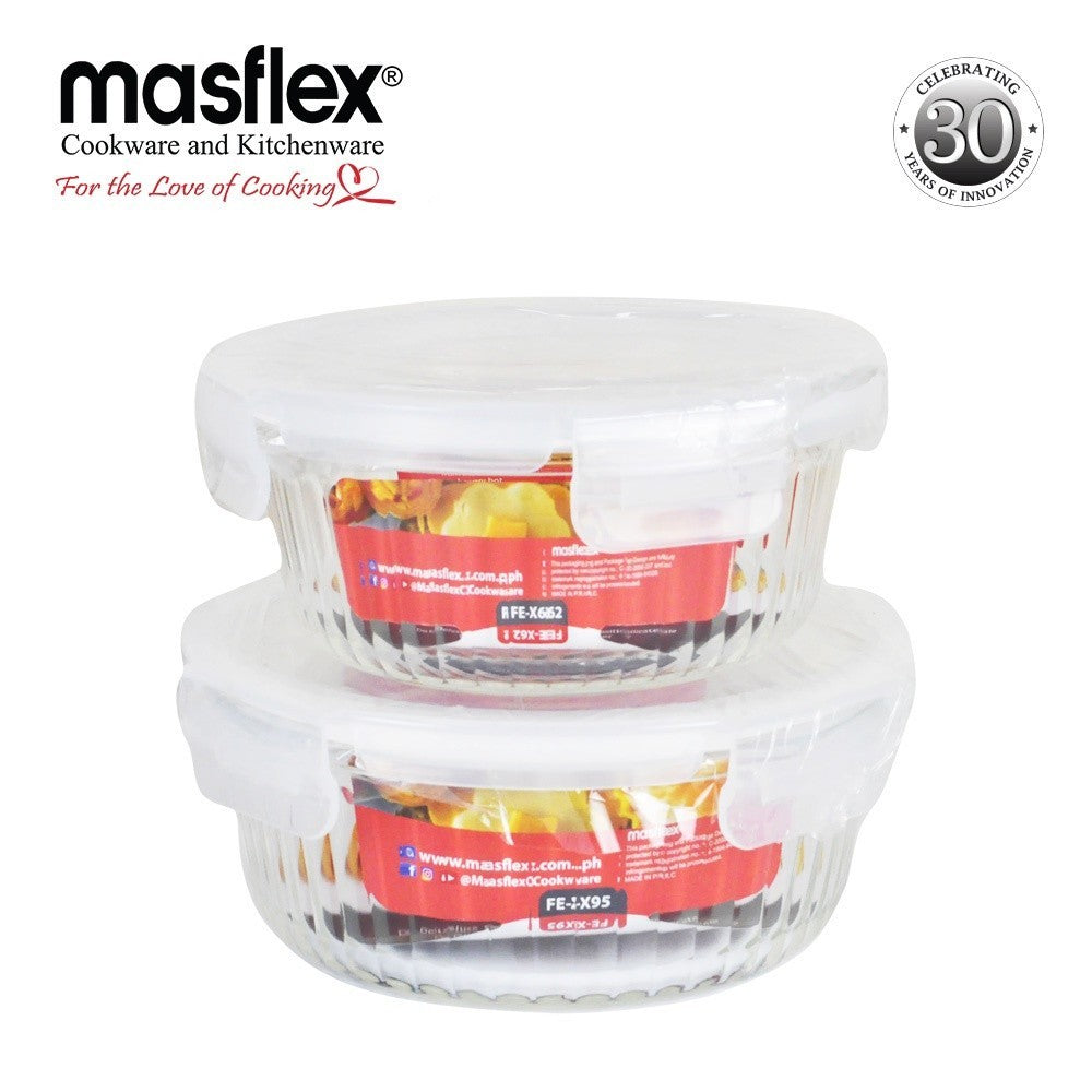 Masflex by Winland 620ML/950ML Airtight Deluxe Round Glass Food Container