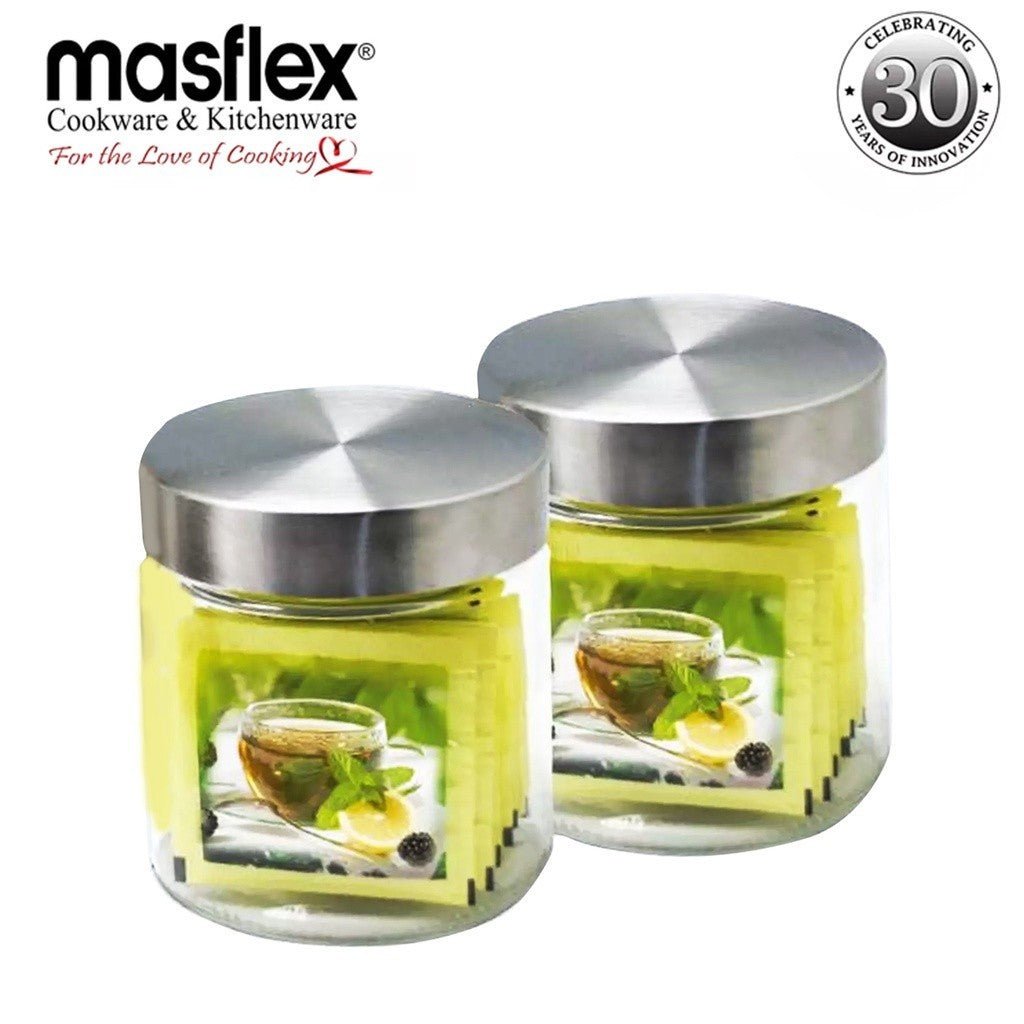 Masflex by Winland 2 Pieces Glass Jar with metal LID 800mL QM-0402