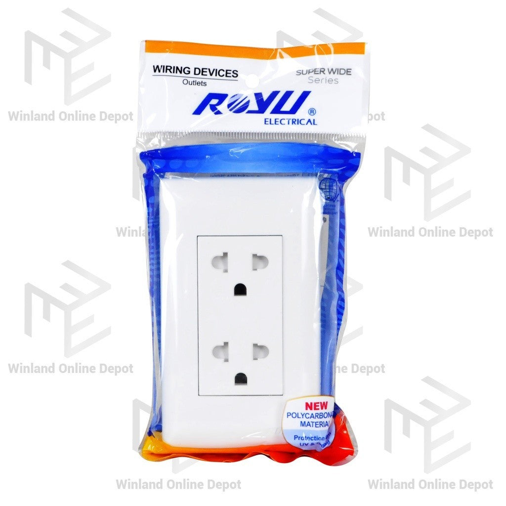 Royu Super Wide Series Duplex Universal Outlet w/ Ground & Shutter WS913