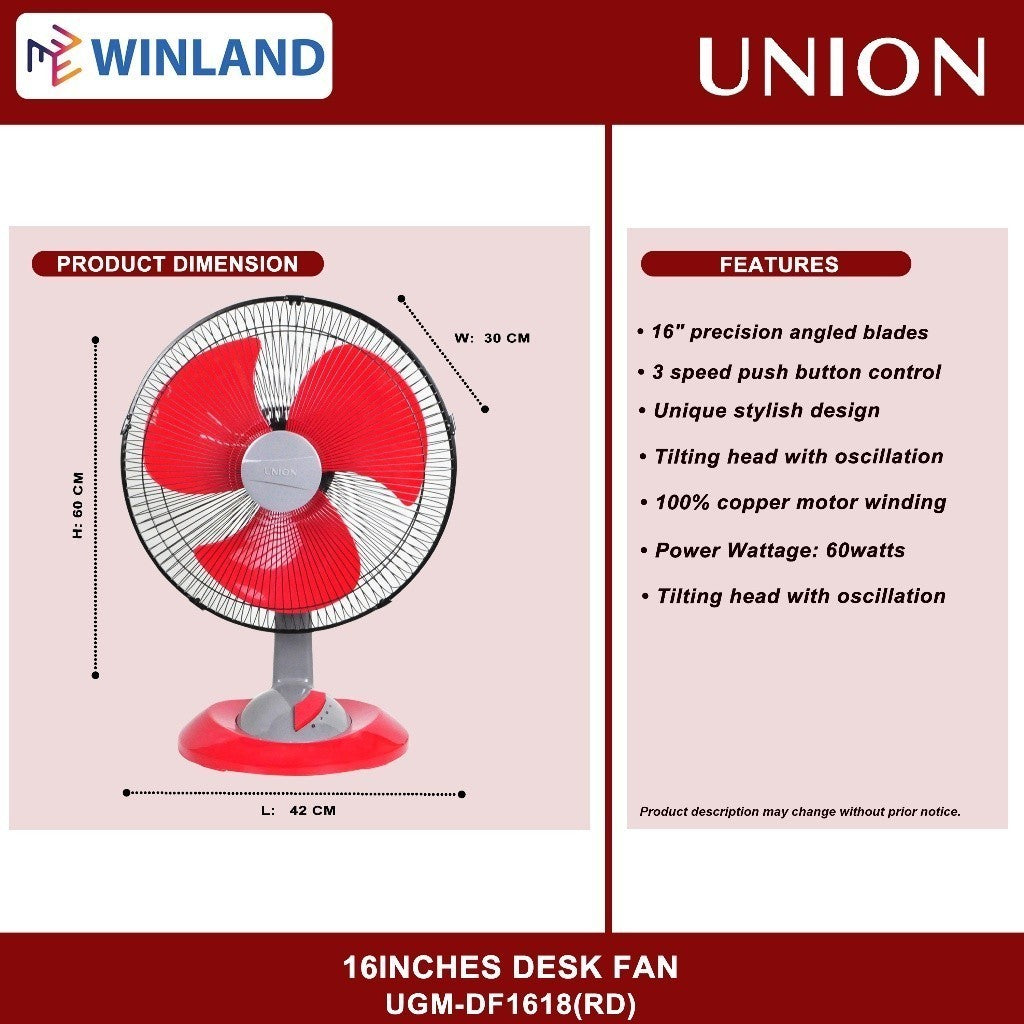 Union 16inches Desk Fan / Electric Fan UGM-DF1618(RED)