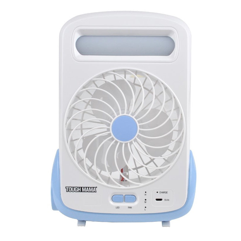 [4253]TOUGH MAMA by Winland 5″ Rechargeable Portable 3-SPEED Fan with LED Light NTM-2825