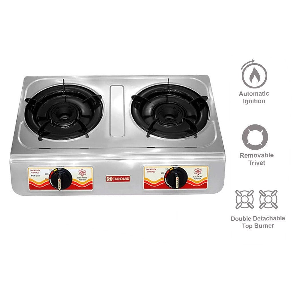 Standard by Winland Appliances Stainless Double Burner LPG Stove w/ Auto Ignition Switch SGS-202i