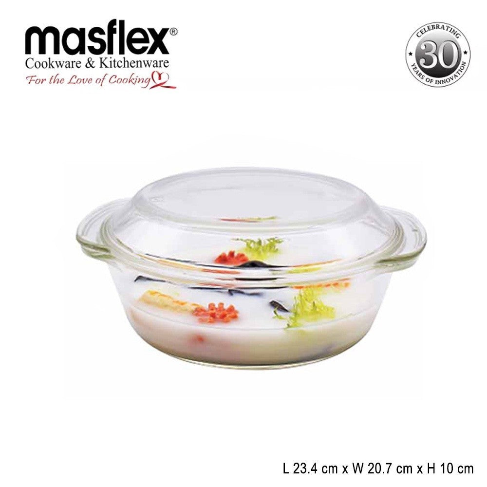 Masflex by Winland 1500 ml Borosilicate Glass Casserole with Cover L 23.4 cm x W 20.7 cm x H 10 cm
