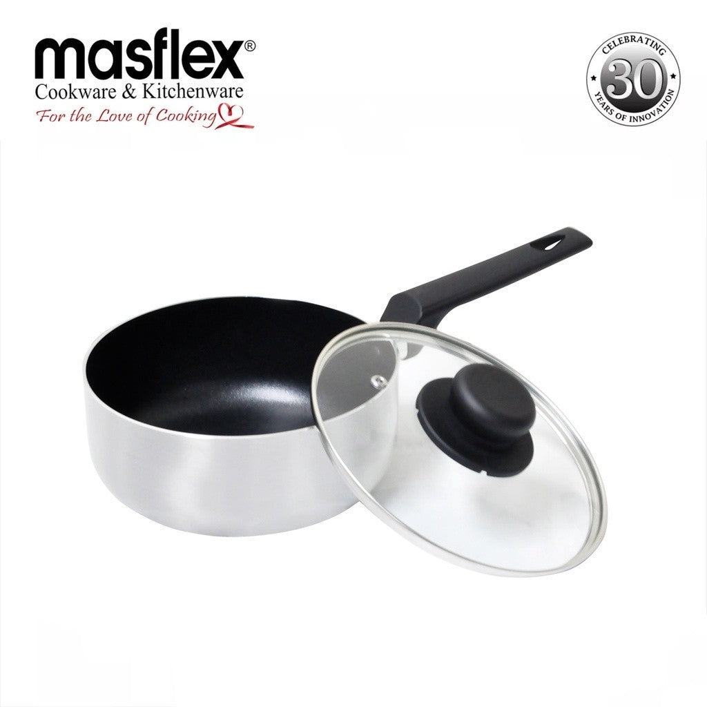 Masflex by Winland Non Stick Satin Sauce Pan Induction Saucepan with Glass Lid 18cm BB-18SP