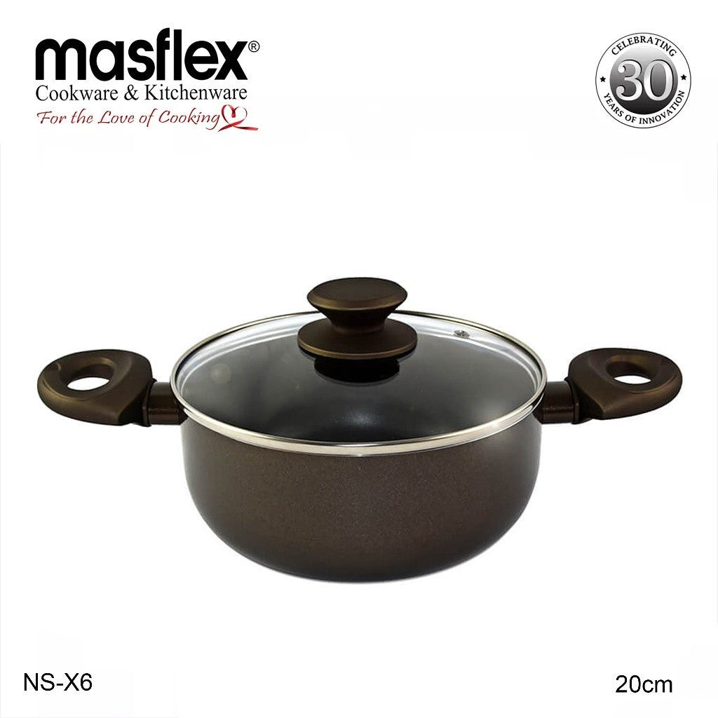 Masflex by Winland 20cm-24cm Aluminum Non-Stick Master Class Induction Casserole with Glass Lid